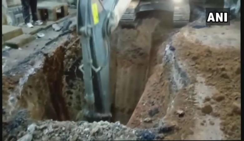 Digging in progress to rescue the three year old Sana from a borewell in Bihar's Munger district. Digging to rescue the three year old from a borewell in Bihar