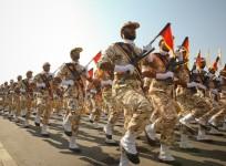 Iranian revolutionary guard march during a parade