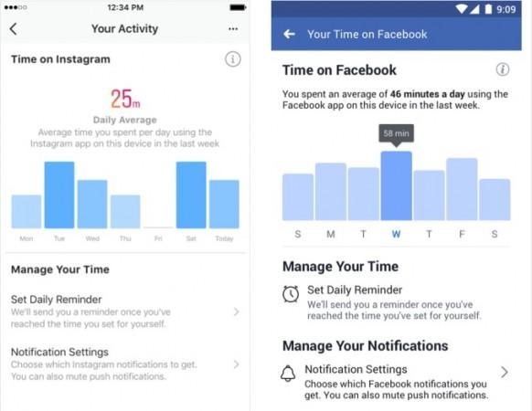 The UI of Screen Time on the Facebook and Instagram apps Facebook and Instagram Screen Time tool