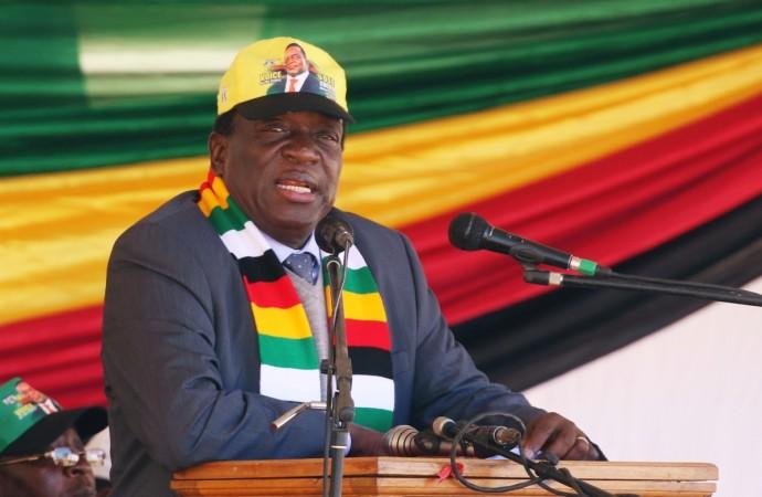 President Emmerson Mnangagwa addresses an election rally of his ruling ZANU (PF) party in Mhondoro, Zimbabwe July 24. President Emmerson Mnangagwa