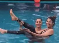 Bipasha Basu and Shilpa Shetty in swimming pool