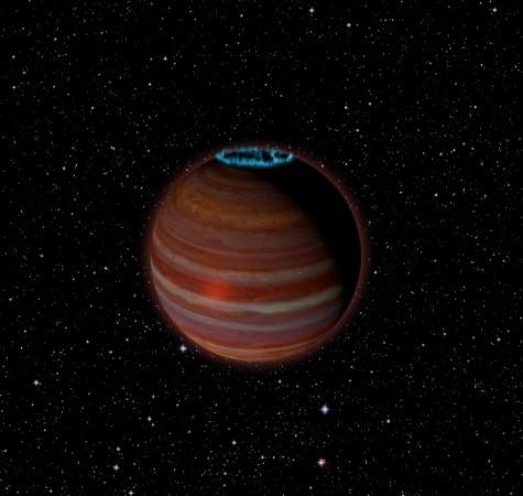 Artist's conception of SIMP J01365663 0933473, an object with 12.7 times the mass of Jupiter, but a magnetic field 200 times more powerful than Jupiter's. This object is 20 light-years from Earth. Massive Rogue planet