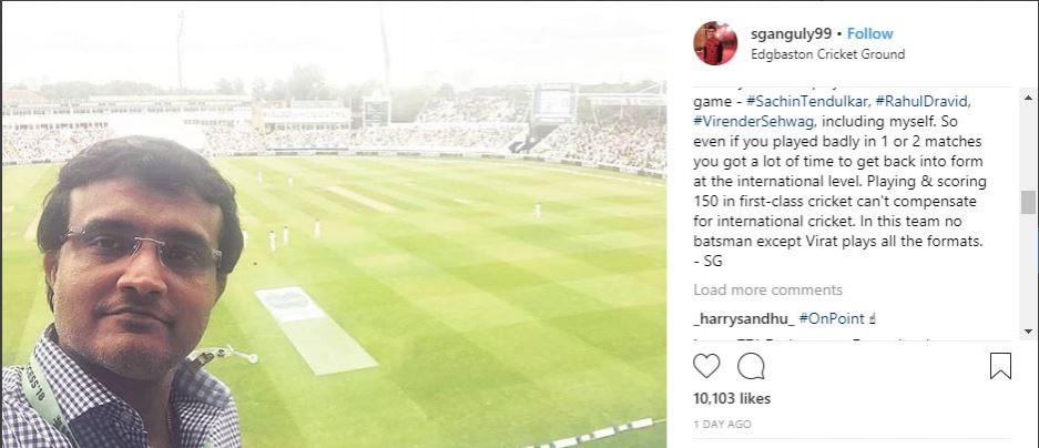 Notice the SG sign at the bottom of the post. Sourav Ganguly fake Instagram - SG sign