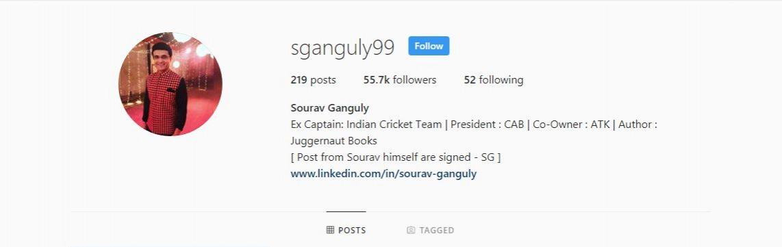 Sourav Ganguly confirmed the Instagram page is fake Sourav Ganguly fake Instagram profile 1