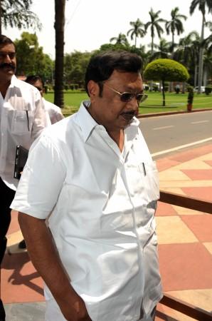 Union Minister for Chemicals and Fertilisers and DMK leader MK Alagiri arrives in Parliament on August 2, 2011. DMk MK Alagiri