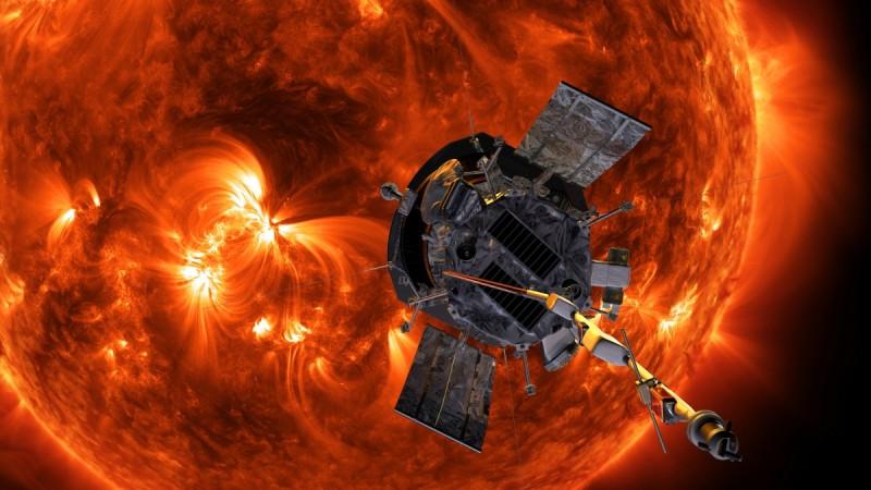 Illustration of NASA's Parker Solar Probe in front of the Sun Parker solar probe