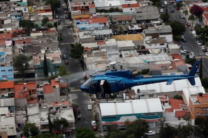 Helicopter flying over Mexico city helicopter
