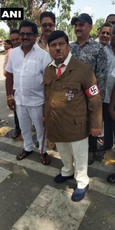 Sivaprasad dressed as Hitler on August 9, 2018 TDP hitler