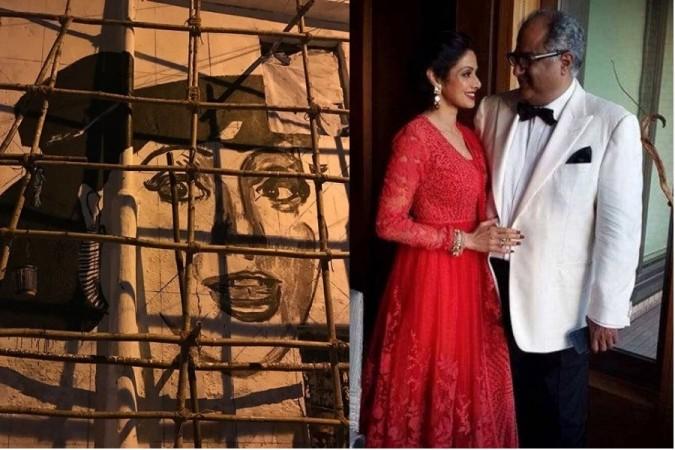 Sridevi mural; Sridevi and Boney Kapoor Sridevi birthday: Boney Kapoor gets emotional, as Bollywood Art Project creates mural on actress
