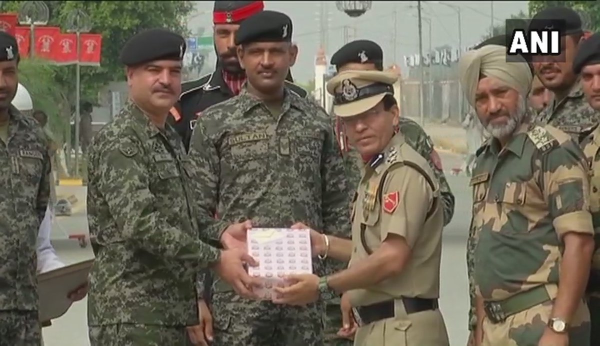 Pakistan Rangers and BSF exchange sweets on Independence Day. independence day