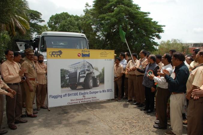 CMD of BEML flagging off electric 150 dump truck BEML 150T electric dump truck