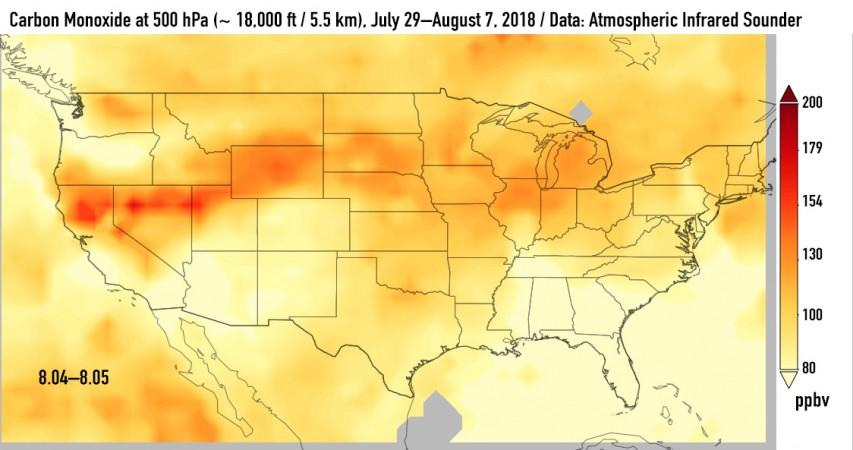 Carbon Monoxide levels August 4- 5 California Wildfires