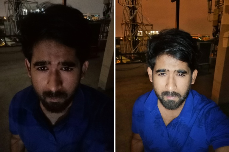 Huawei Nova 3 camera sample: Selfie Without/With LED flash in low light
