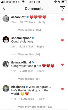Nick Jonas comment on Priyanka Chopra's engagement post. Nick Jonas comment on Priyanka Chopra Snapshot by Shweta Parande