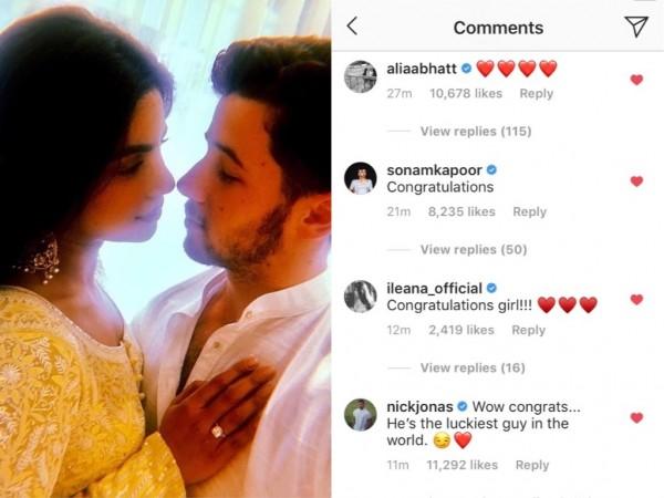Nick Jonas comment on Priyanka Chopra's engagement post. Nick Jonas comment on Priyanka Chopra - Snapshot by Shweta Parande
