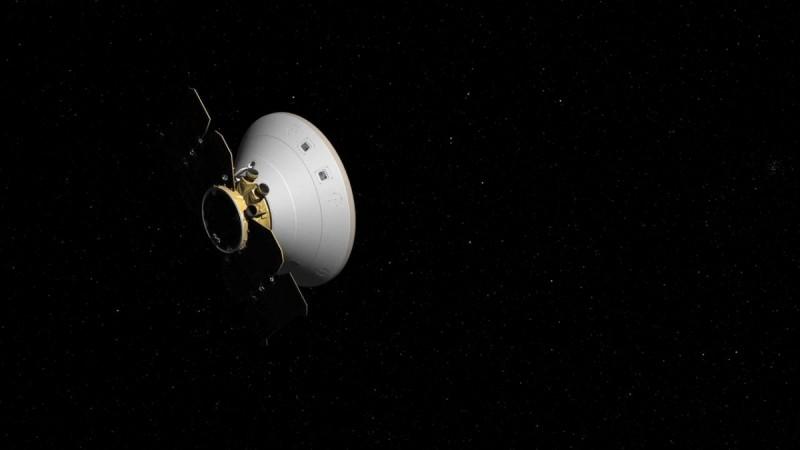 This artist's concept shows the InSight spacecraft, encapsulated in its aeroshell, as it cruises to Mars InSight lander