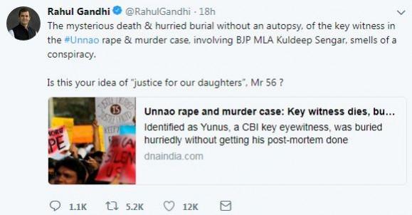 (Twitter) Rahul Gandhi Unnao tweet