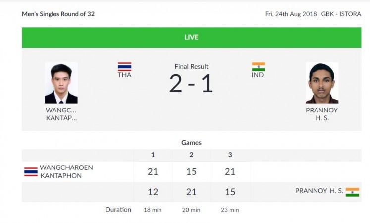 Men's singles Round of 32 at Asian Games. HS Prannoy