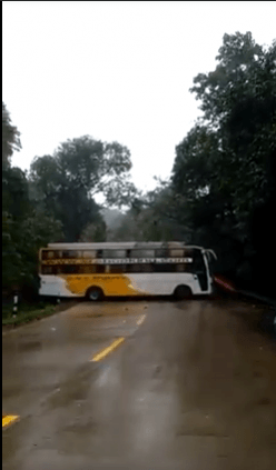 Bus stuck in Shiradi ghat due to a landslide bus shiradi ghat