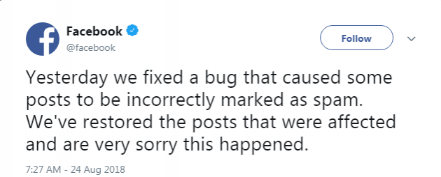 Facebook fixes bug Facebook fixes bug
