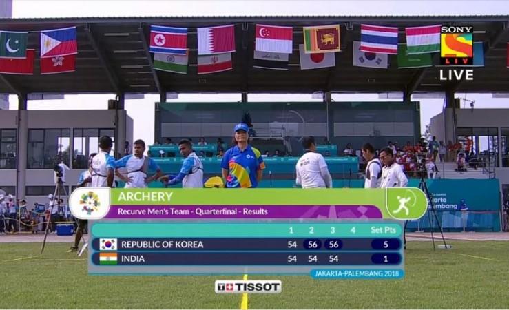 Recurve Men's team quarter-final results. Asian Games 2018