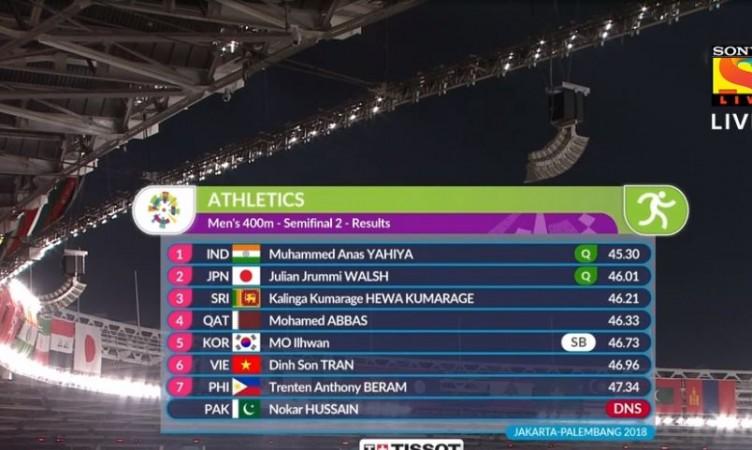 Men's 400m semi-final 2 results Asian Games 2018