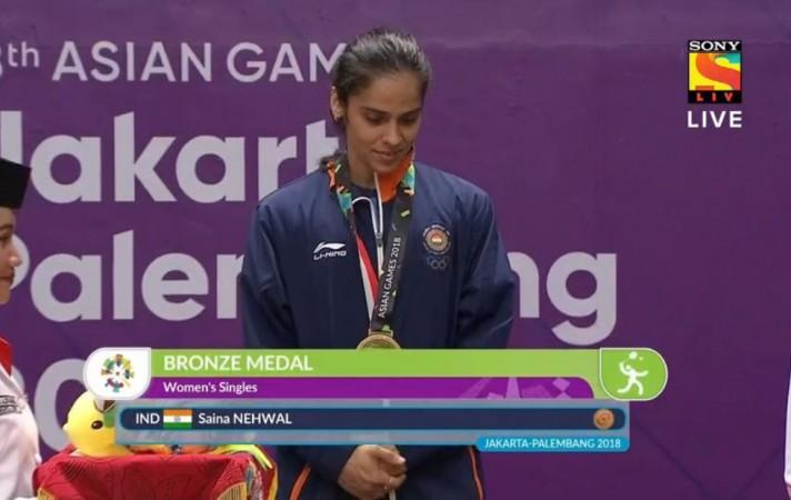 Saina Nehwal at Asian Games 2018 medal ceremony. Saina Nehwal