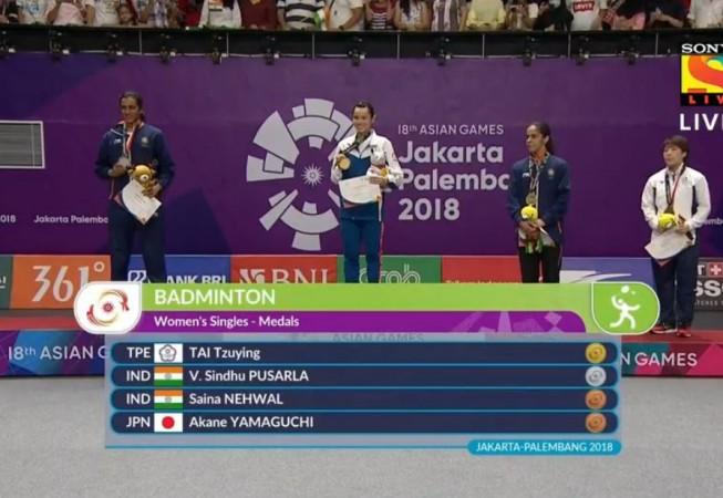 Women's singles medal ceremony at Asian Games. Tai Tzu Ying