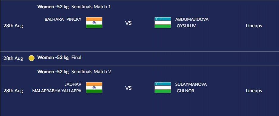 Kurash - 52kg women's semi-finals lineup. Asian Games 2018