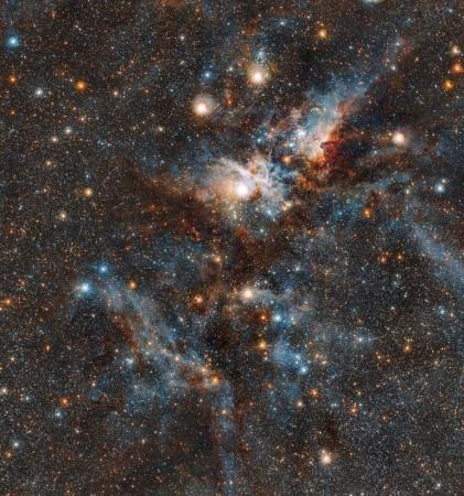 The Carina Nebula, one of the largest and brightest nebulae in the night sky, has been beautifully imaged by ESO's VISTA telescope at the Paranal Observatory in Chile Carina Nebula