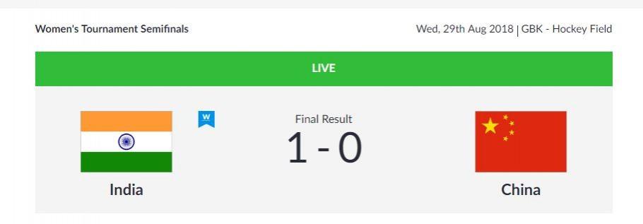 India vs China - Women's hockey semi-final at Asian Games. India women's hockey