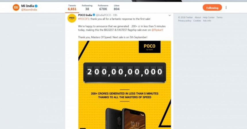 Poco F1 sale on Flipkart recorded more than Rs 200 crore business in less than five minutes. Poco F1, record sale, Flipkart