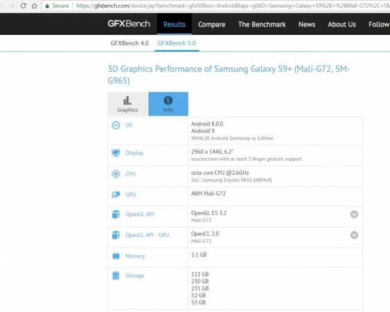 Samsung Galaxy S9 spotted on GFXBench running Android 9. Pie software. Samsung, Galaxy S9 , Android Pie, GFXBench