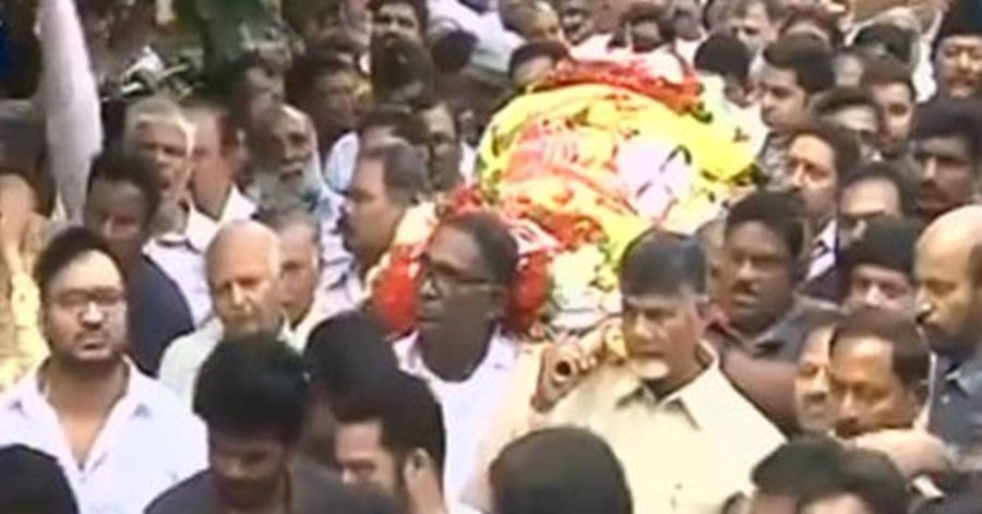 Chief Minister Chandrababu Naidu was seen carrying his body