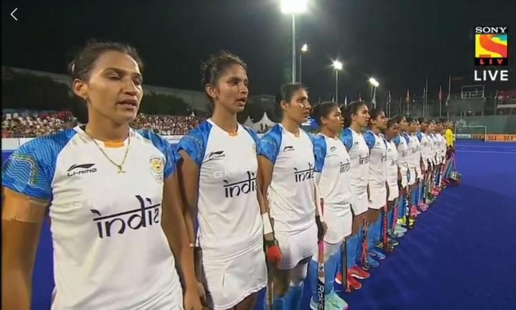 India national hockey team during women's gold medal match. India hockey women's final