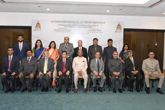 Justice Ranjan Gogoi (Fourth from right in front row) will be the next Chief Justice of India. (In picture: President Ram Nath Kovind, Chief Justice of India Justice Dipak Misra, Supreme Court Judge Justice Ranjan Gogoi and other dignitaries at the inaugural programme of National Conference, organised by the Supreme Court Advocates-on-record Association (SCAORA), in New Delhi on Sept 1, 2018.) Justice Ranjan Gogoi