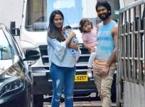 Shahid Kapoor and baby Zain with Mira Rajput and Misha Kapoor.