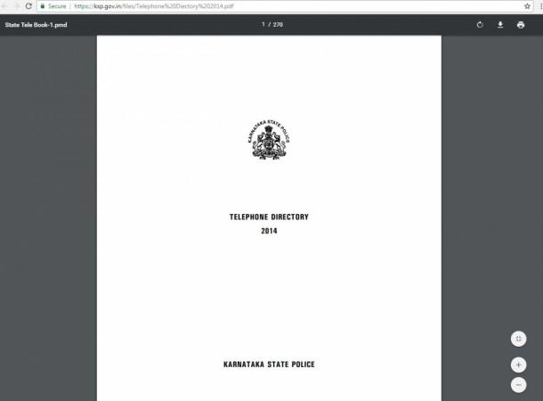 A screenshot from the pdf of the police directory which clearly suggests that the directory has not been updated since 2014. karnata police directory 2014