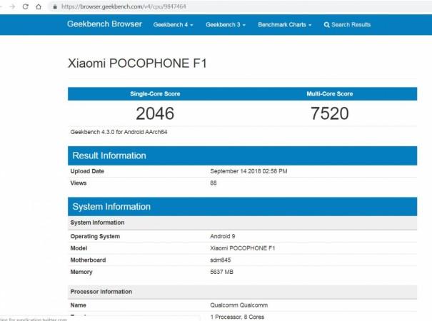 Pocophone aka Poco F1 will soon get Android Pie update Poco F1, Android Pie, Geekbench, Pocophone F1, testing