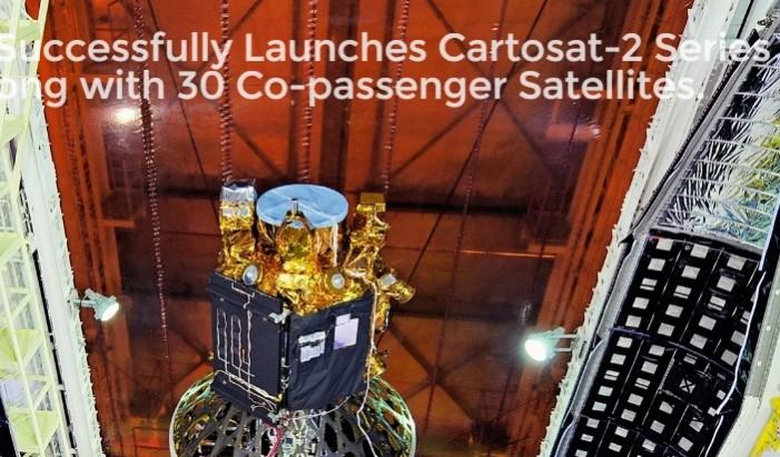 Hoisting of nozzle end segment of PSLV-C42 first stage over launch pedestal (ISRO) C42