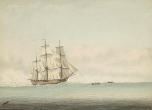 HMS Endeavour off the coast of New Holland, by Samuel Atkins -1794 HMS Endeavour