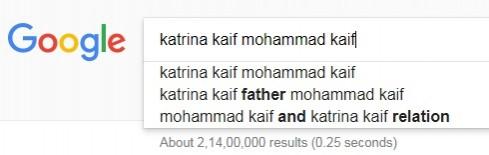 Google search on Mohammad Kaif and Katrina Kaif relation