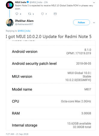 Xiaomi Redmi Note 5 receives MIUI 10 in India Xiaomi Redmi Note 5 receives MIUI 10 in India