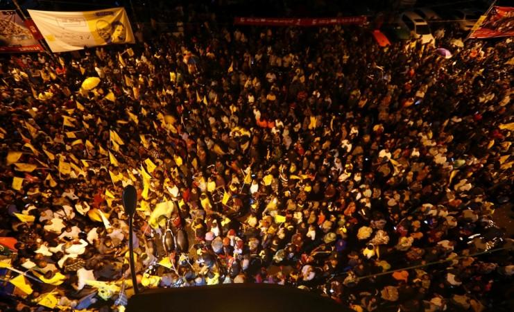 Supporters of Maldivian joint-opposition presidential candidate Mohamed Solih celebrate Supporters of Maldivian joint-opposition presidential candidate Mohamed Solih celebrate