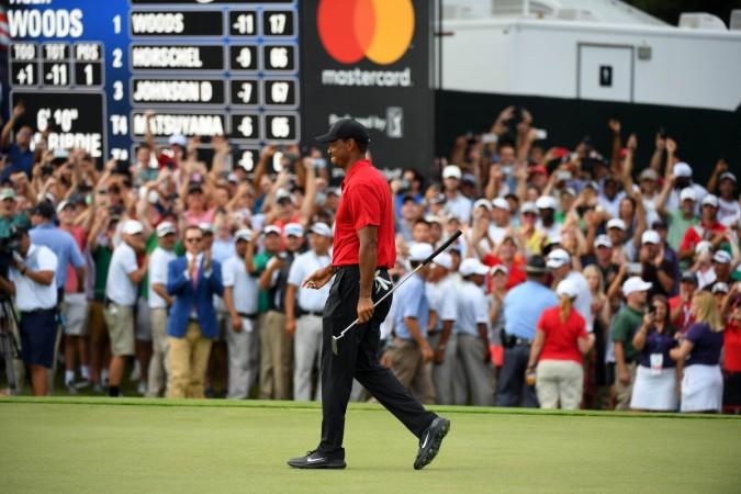 Tiger Woods reacts to win the Tour Championship golf tournament at East Lake Golf Club Tiger Woods