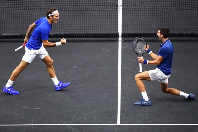 Doubles partners Federer and Djokovic at Laver Cup 2018. Roger Federer and Novak Djokovic