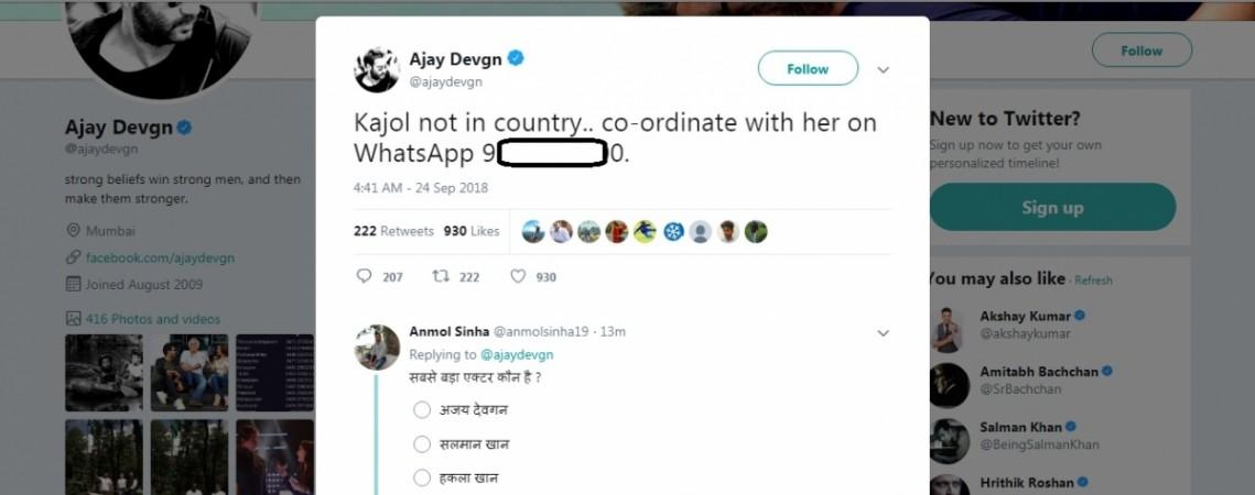 Ajay Devgn's tweets Kajol's phone number. Ajay
