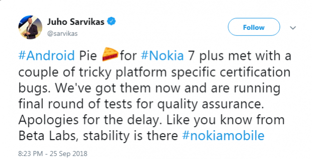 Nokia 7 Plus Android Pie update Nokia 7 Plus Android Pie update