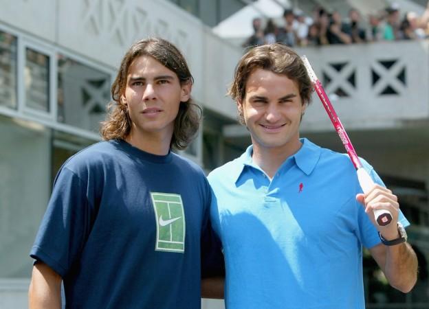Roger Federer and Rafael Nadal at Roland Garros 2005. Roger Federer and Rafael Nadal