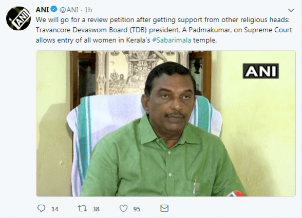 Temple Devasom President A Padmakumar A padmakumar ANI screenshot